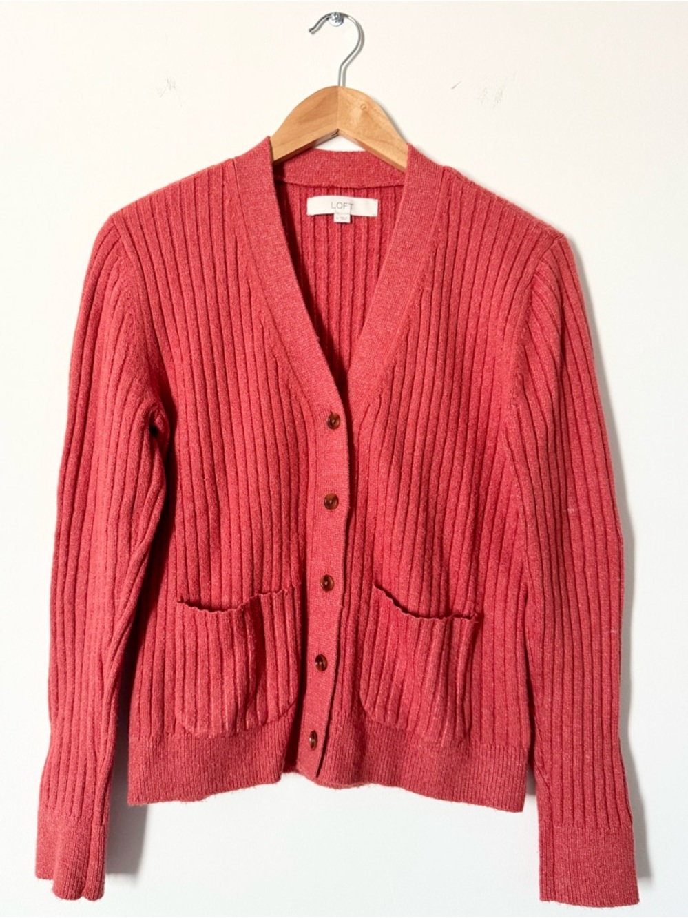 LOFT Ribbed Button Front Cardigan Sweater Size M